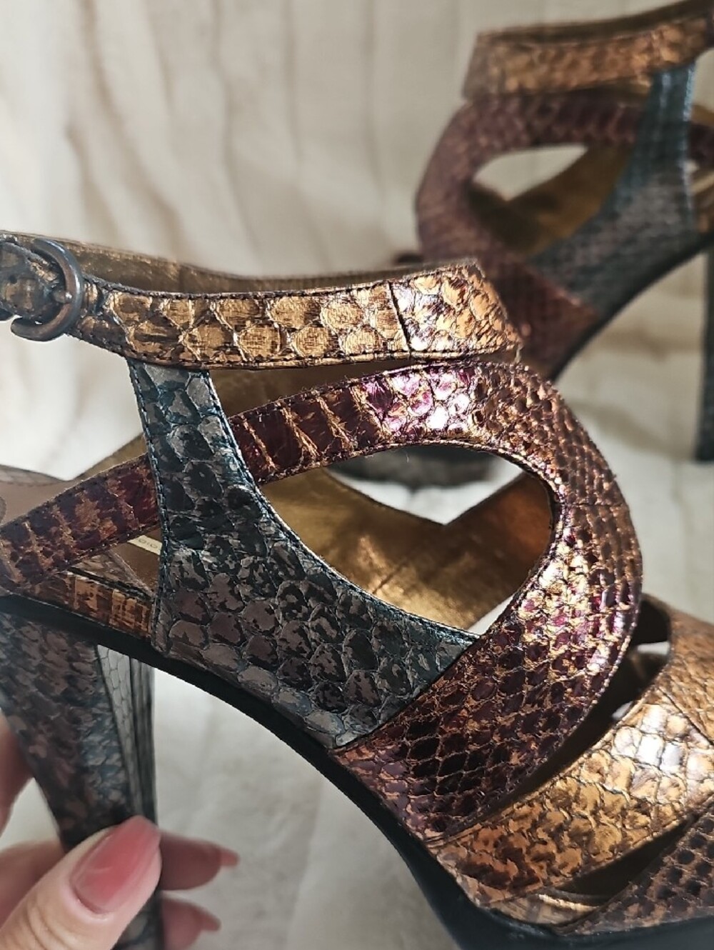 Max Studio Metallic Multi-Color Snake-Embossed Platform Sandals - Picture 4 of 13